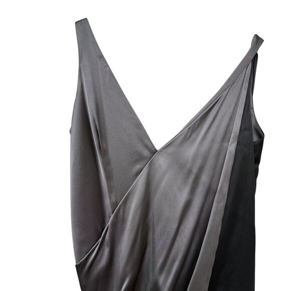 Foley Corinna Silk Mini Dress Black Gray Satin Lycra Evening Party Wear V-Neck S - Picture 3 of 10